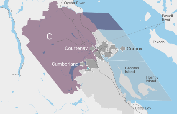 a map of area C in Comox valley regional district